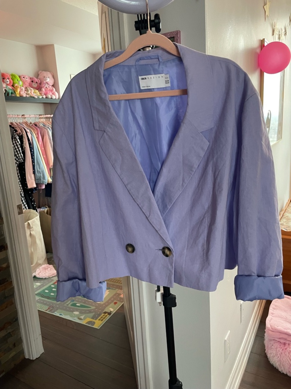 Lilac Cropped Double-Breasted Blazer